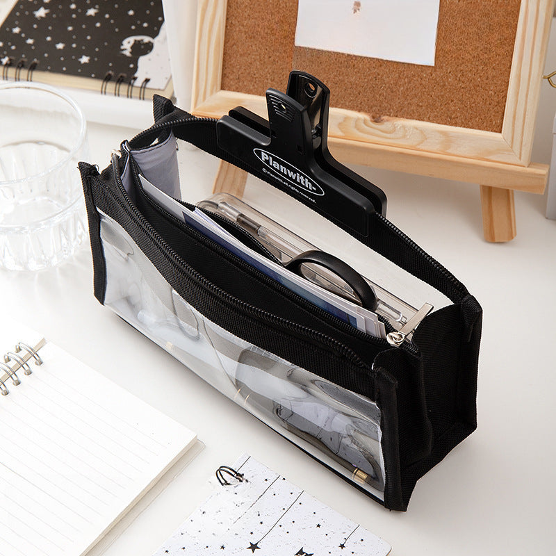 Wholesale Large Capacity Six-layer Transparent Canvas Pencil Case