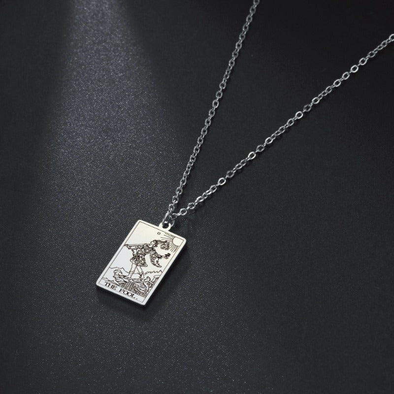 Wholesale Fashion Simple Titanium Cutting Square Plaque Hip Hop Jewelry Tarot Stainless Steel Necklaces