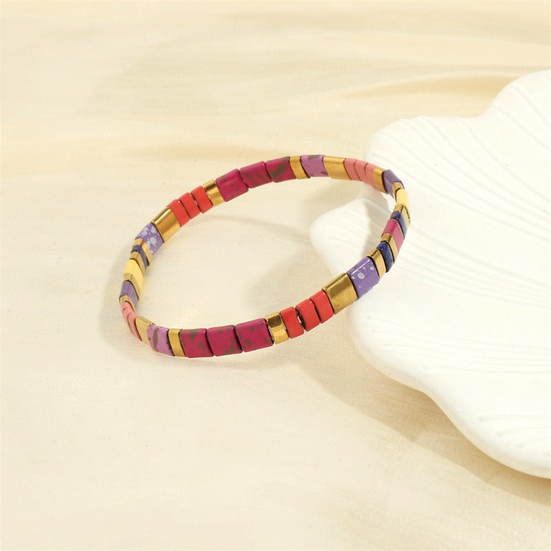 Wholesale Fashion Retro Pull-On Simple Bohemian Hand-woven Elastic Beaded Bracelet