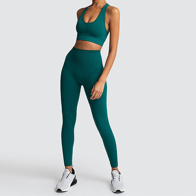 Wholesale Nylon Seamless Knitted Vest Yoga Suit Set