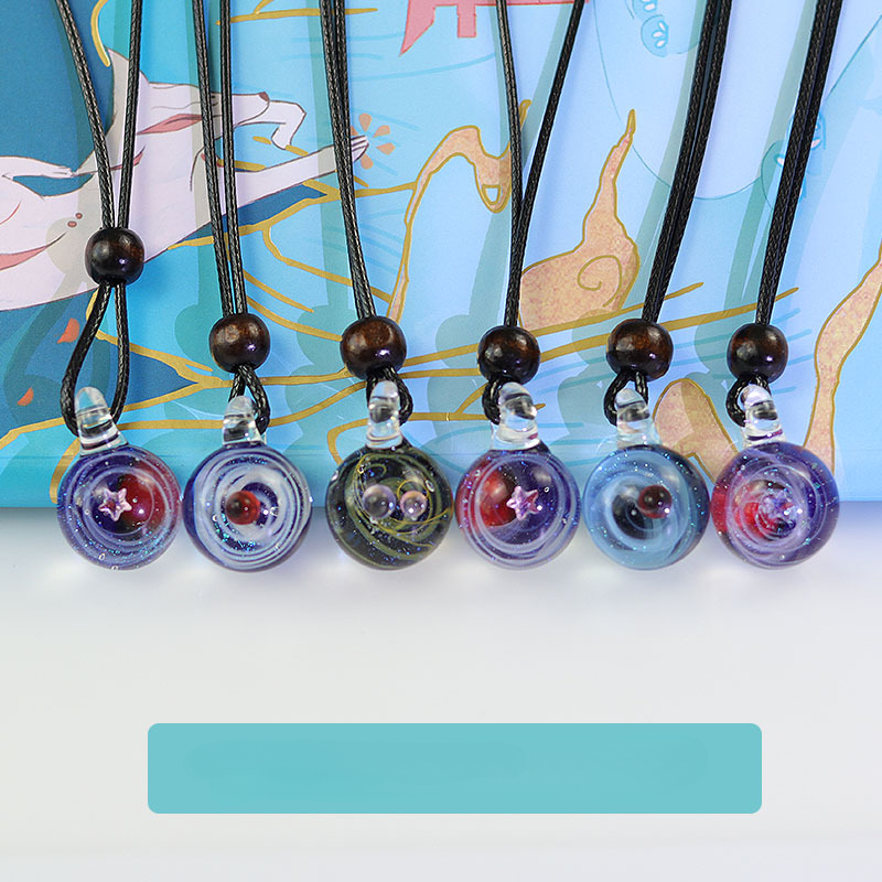Wholesale Glass Handmade Crystal Ball Mysterious Star Pendant Necklaces