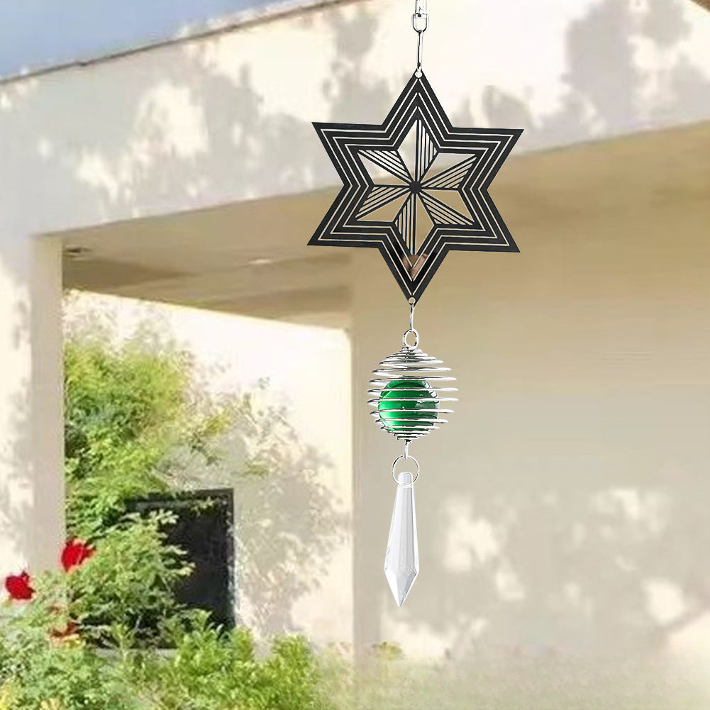 Wholesale 3D Snowflake Six Pointed Star Stainless Steel Rotating Wind Chimes