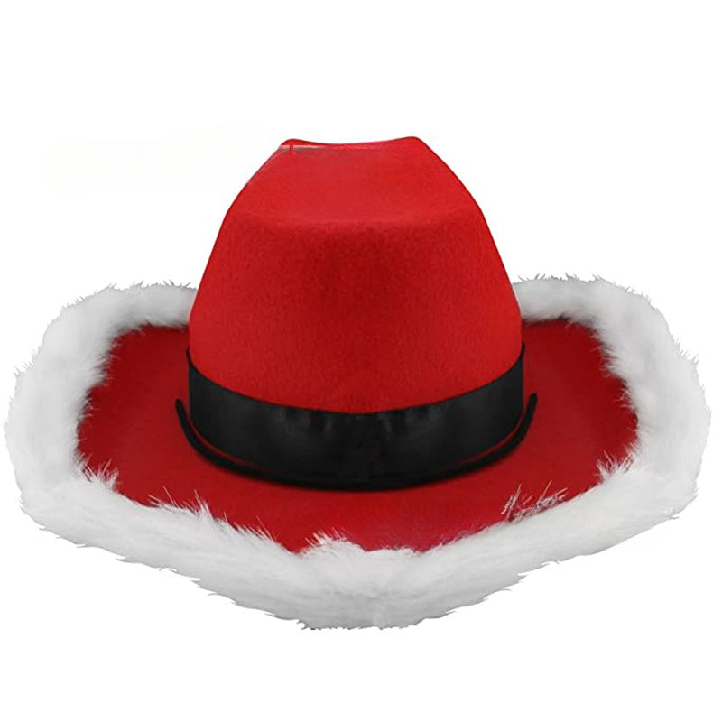 Wholesale Christmas Cloth White Fur Trim Western Cowboy Hat