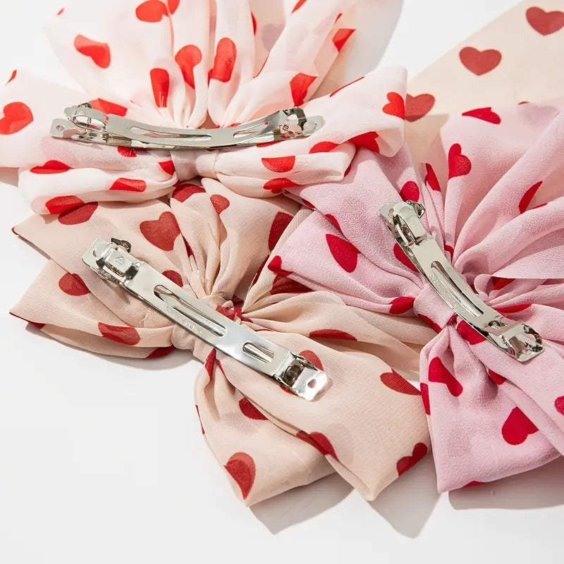 Wholesale Heart-shaped Print Bow Ribbon Spring Clip Valentine's Day Sweet Creative Hairpin