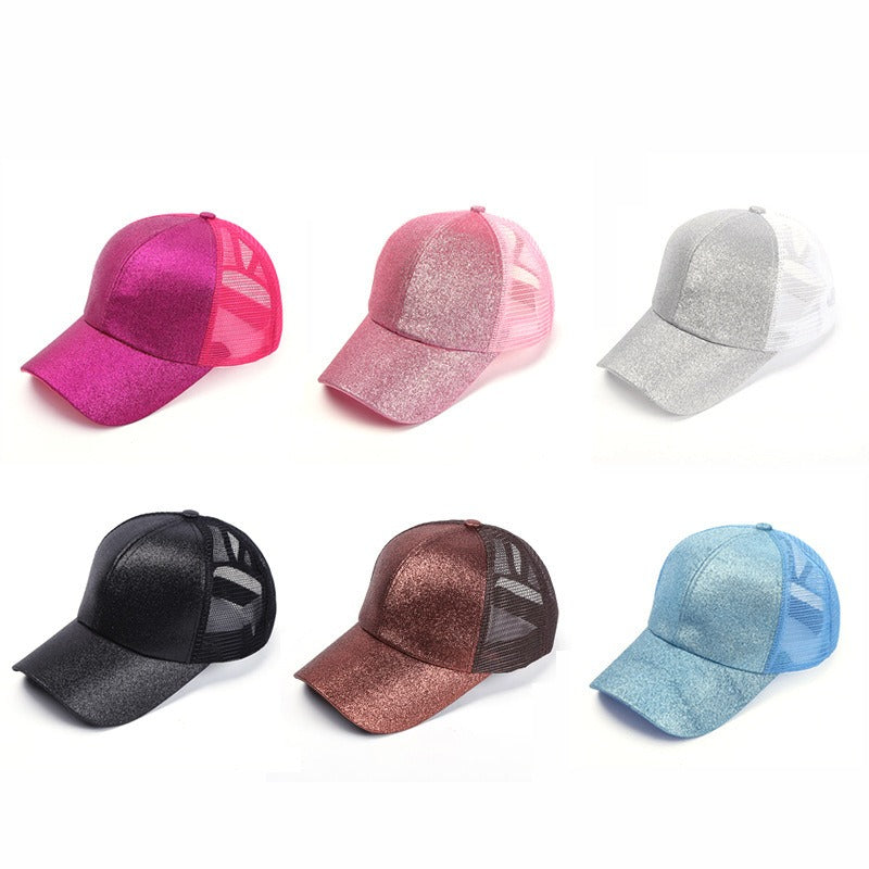 Wholesale Cotton Back Opening Sequin Ponytail Baseball Caps