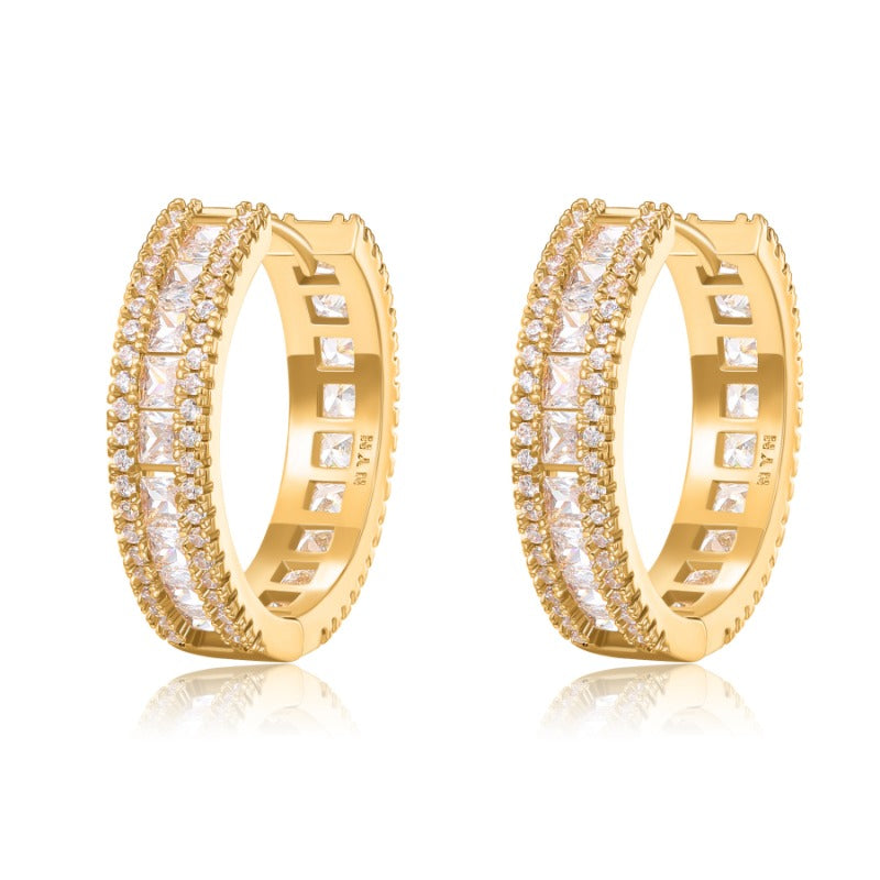 Wholesale Micro-inlaid Diamond Zircon Color Diamond Temperament Personality Simple Fashion High-end Copper Earrings