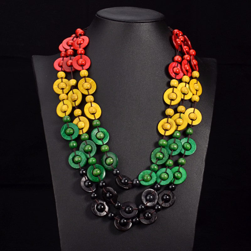 Wholesale Colorful Multilayer Wooden Necklaces