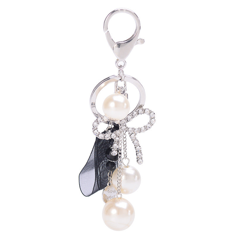 Wholesale Pearl Streamer Love Diamond Bow Keychain