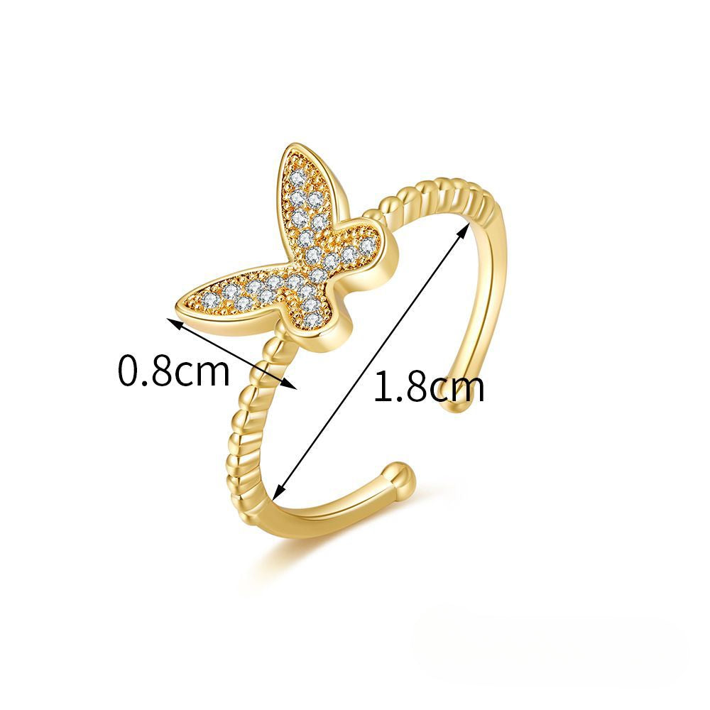Wholesale Gold Butterfly Ring Gold Plated Zircon Open Ring