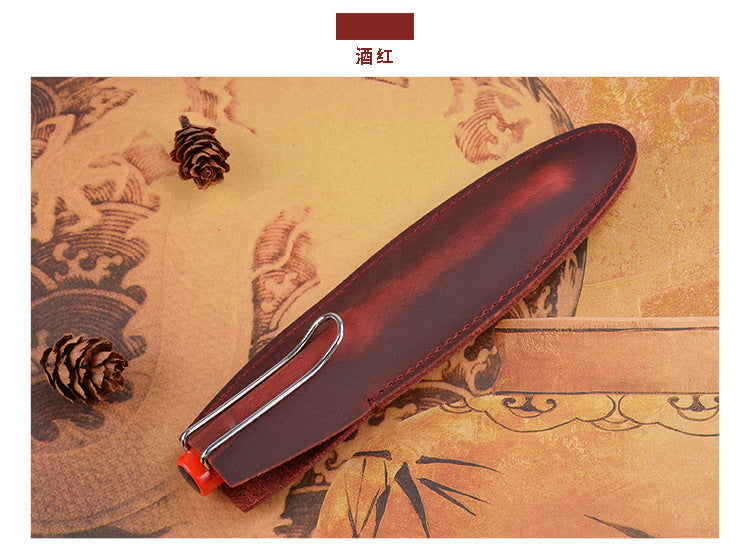 Wholesale Header Cowhide Single Support Steel Pen Leather Case