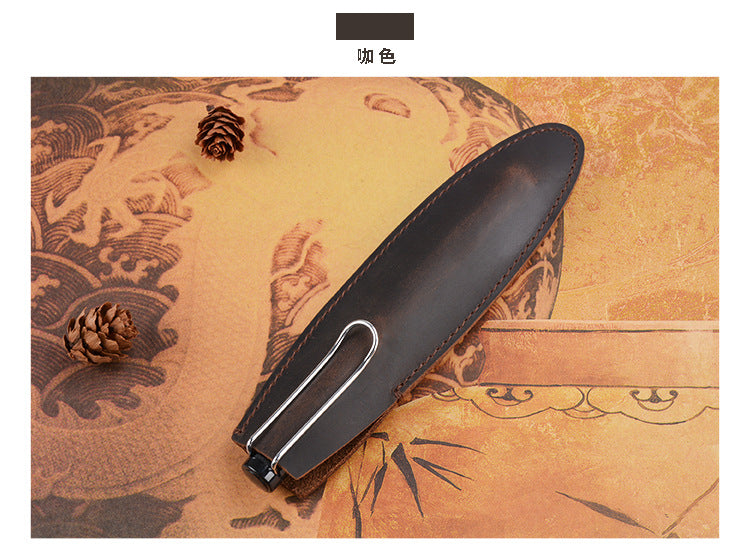 Wholesale Header Cowhide Single Support Steel Pen Leather Case