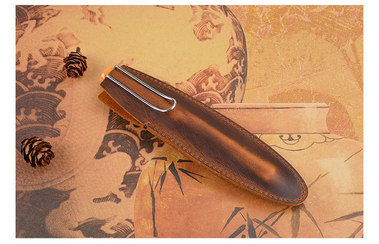 Wholesale Header Cowhide Single Support Steel Pen Leather Case