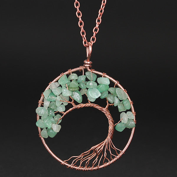 Wholesale Handmade Winding Natural Stone Ancient Red Copper Curved Life Tree Necklace