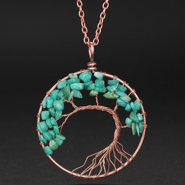 Wholesale Handmade Winding Natural Stone Ancient Red Copper Curved Life Tree Necklace
