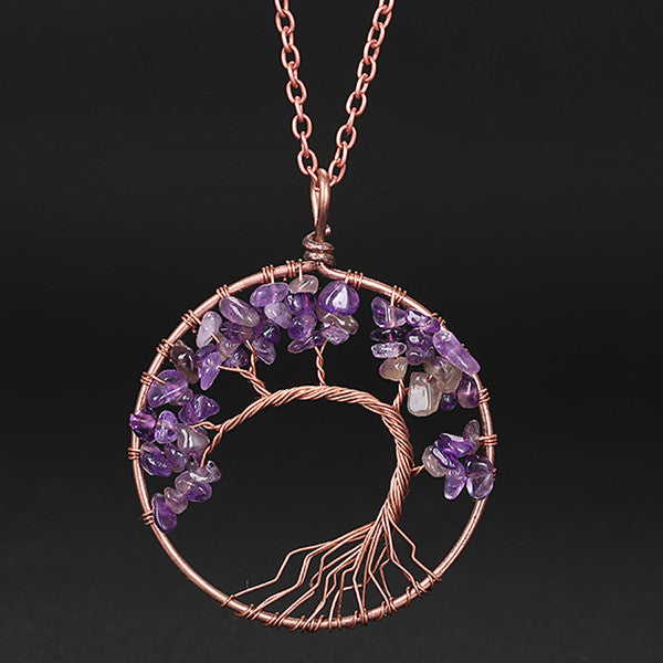 Wholesale Handmade Winding Natural Stone Ancient Red Copper Curved Life Tree Necklace