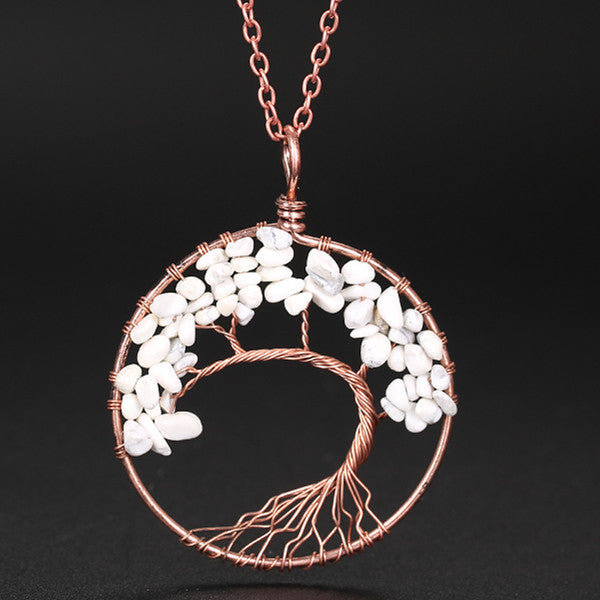 Wholesale Handmade Winding Natural Stone Ancient Red Copper Curved Life Tree Necklace