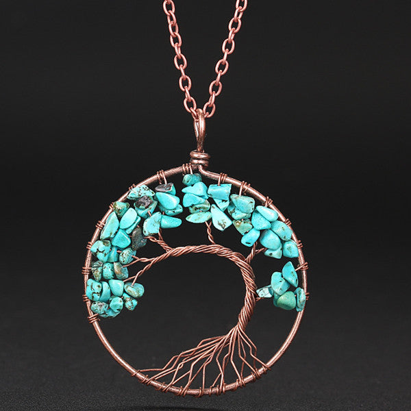Wholesale Handmade Winding Natural Stone Ancient Red Copper Curved Life Tree Necklace