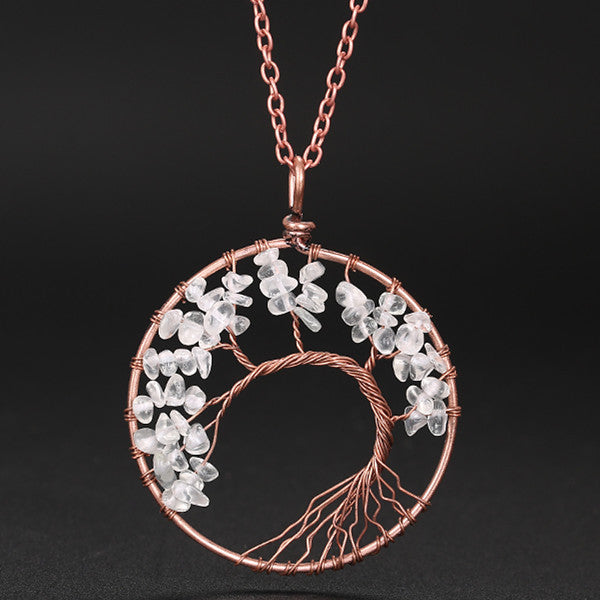 Wholesale Handmade Winding Natural Stone Ancient Red Copper Curved Life Tree Necklace
