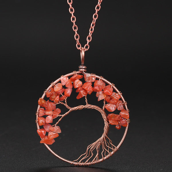 Wholesale Handmade Winding Natural Stone Ancient Red Copper Curved Life Tree Necklace