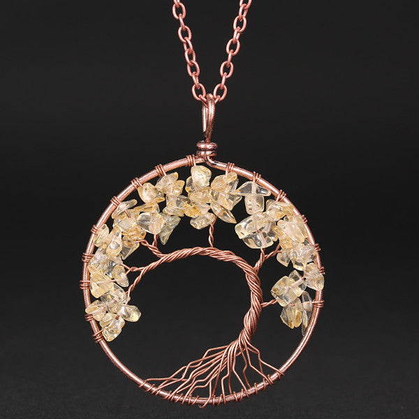 Wholesale Handmade Winding Natural Stone Ancient Red Copper Curved Life Tree Necklace