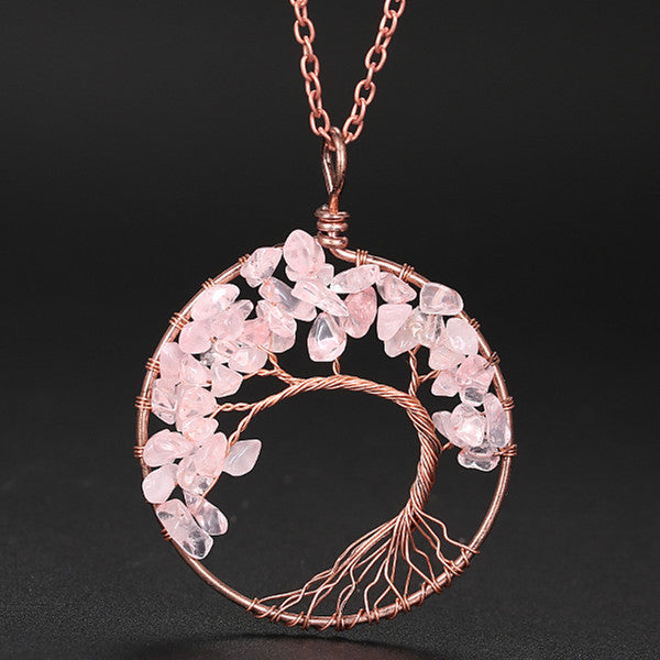 Wholesale Handmade Winding Natural Stone Ancient Red Copper Curved Life Tree Necklace