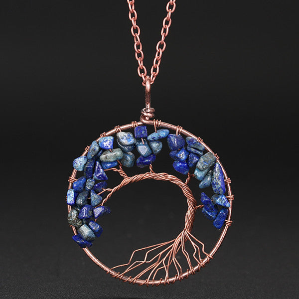 Wholesale Handmade Winding Natural Stone Ancient Red Copper Curved Life Tree Necklace