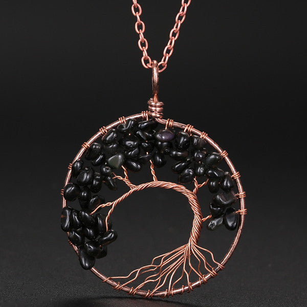 Wholesale Handmade Winding Natural Stone Ancient Red Copper Curved Life Tree Necklace