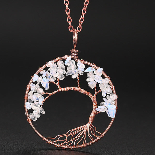 Wholesale Handmade Winding Natural Stone Ancient Red Copper Curved Life Tree Necklace