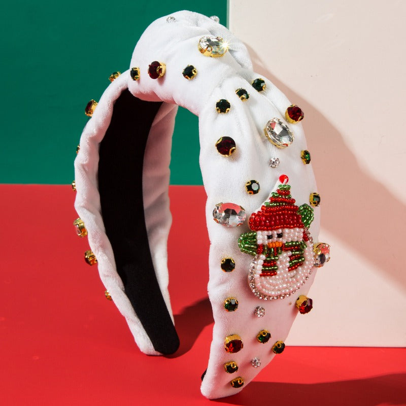 Wholesale Velvet Cloth with Diamond and Hand Sewn Rice Beads Christmas Headband