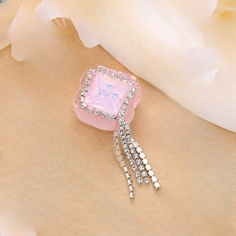 Wholesale 10pcs Acrylic Double Sided Zircon Square Tassel Style Shell Beads