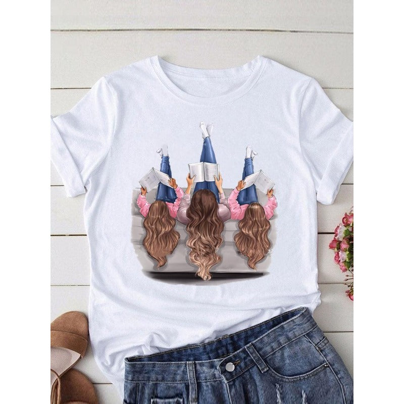 Wholesale Polyester Fun Mother's Day Printed Pattern Round Neck Short Sleeves