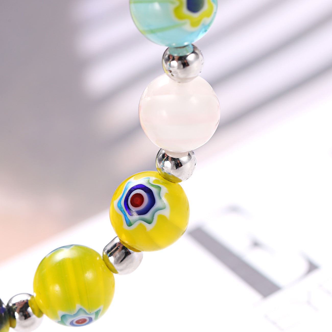 Wholesale 8mm Thousand Flower Glazed Beads Mixed Color Stretch Bracelet