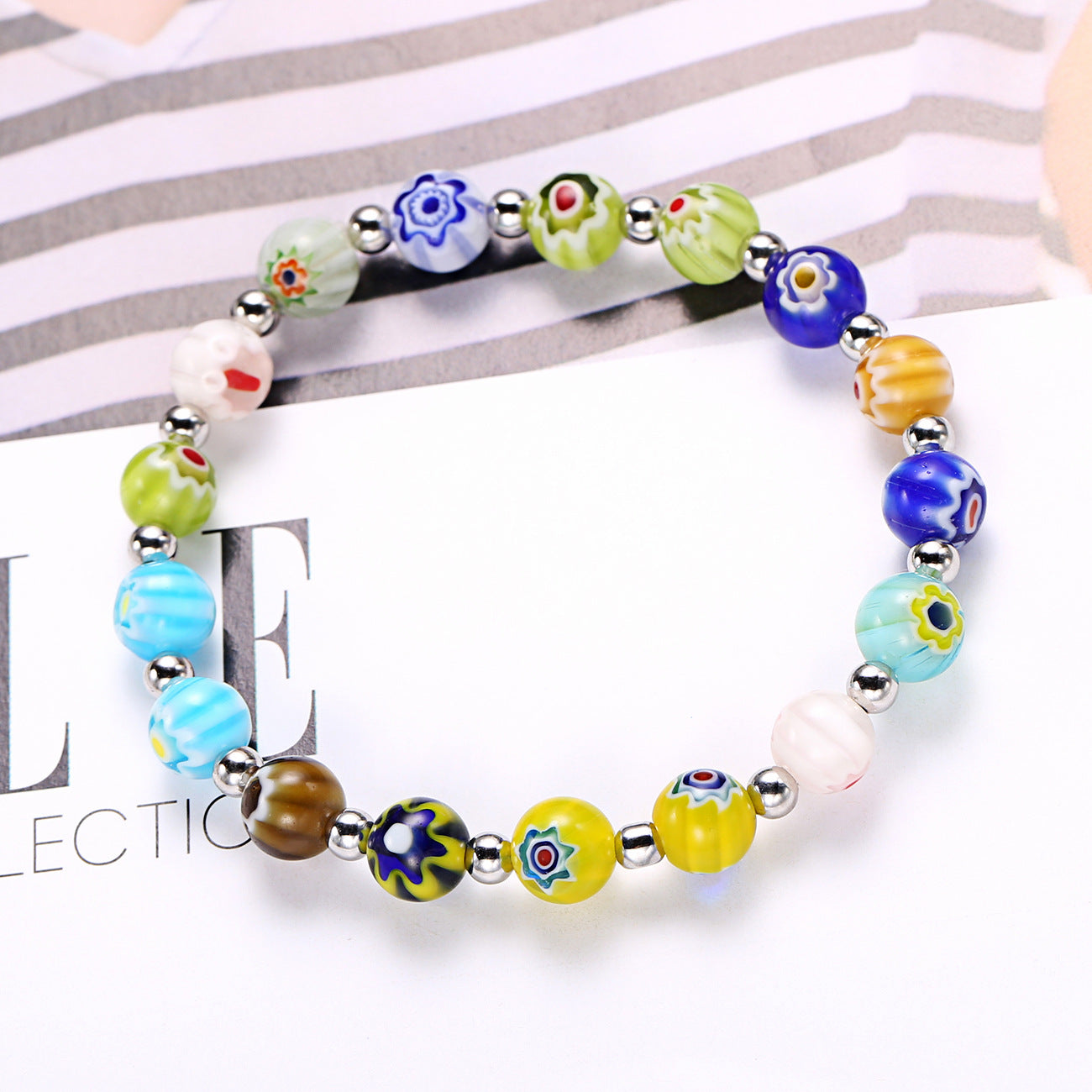 Wholesale 8mm Thousand Flower Glazed Beads Mixed Color Stretch Bracelet