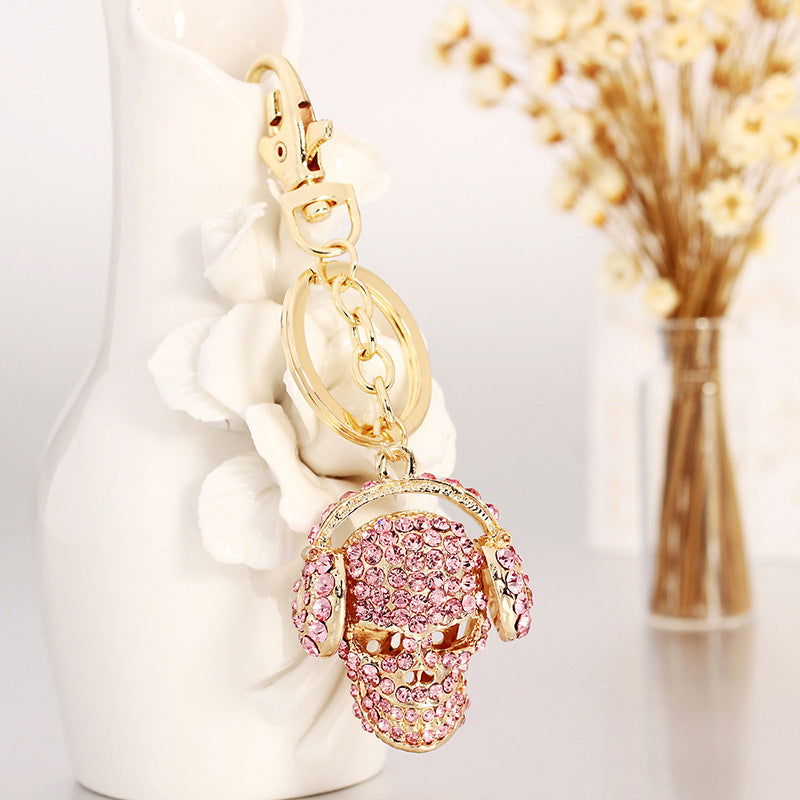 Wholesale Pink Diamond Skull Alloy Key Chain