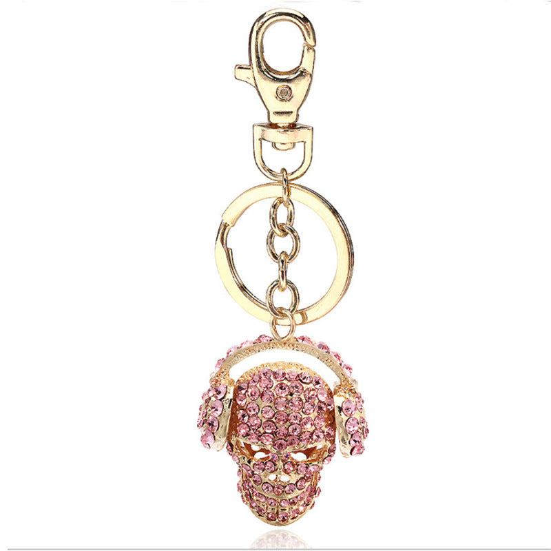 Wholesale Pink Diamond Skull Alloy Key Chain