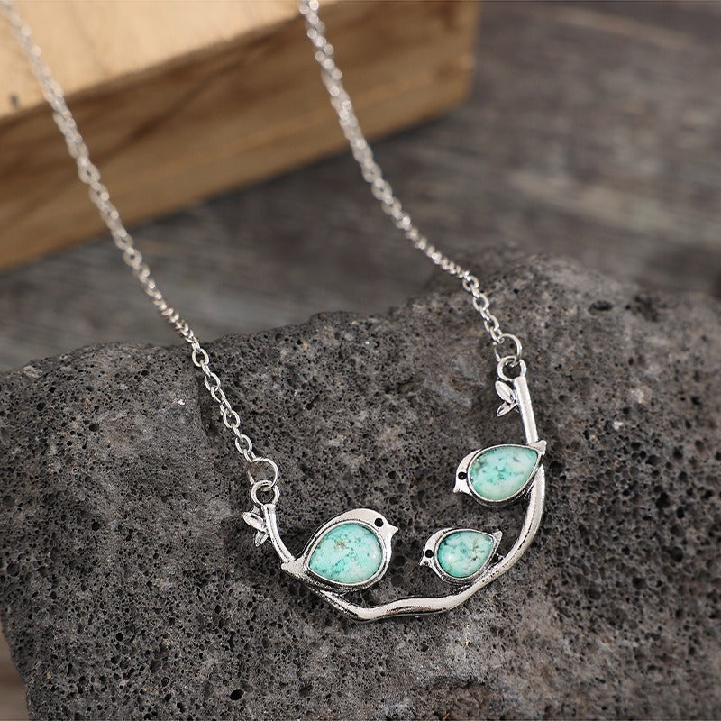 Wholesale Sky Blue Three Sparrow Retro Personality Creative Simple Jewelry Necklaces