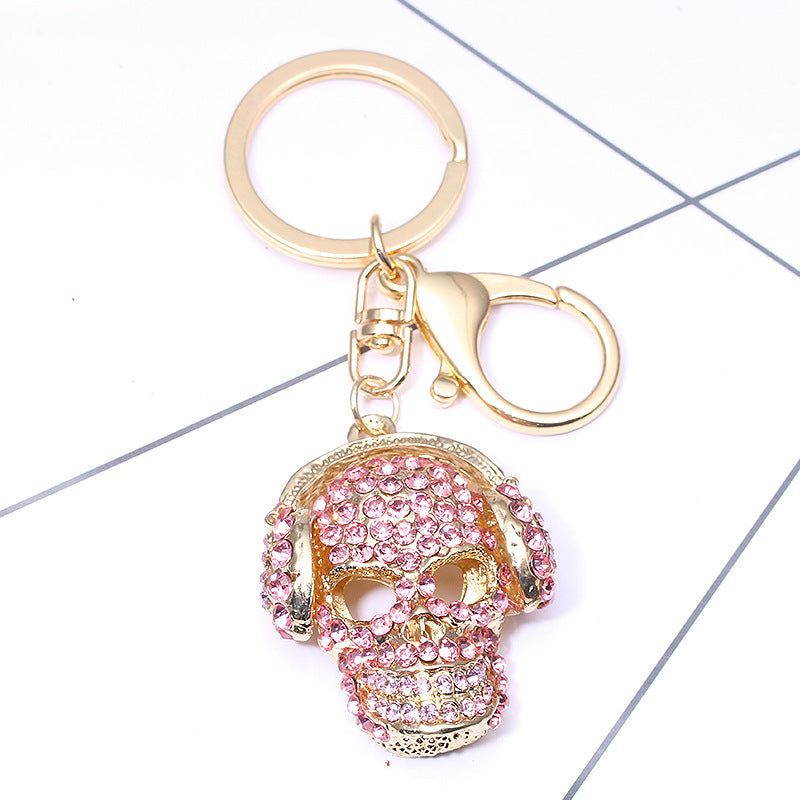 Wholesale Pink Diamond Skull Alloy Key Chain