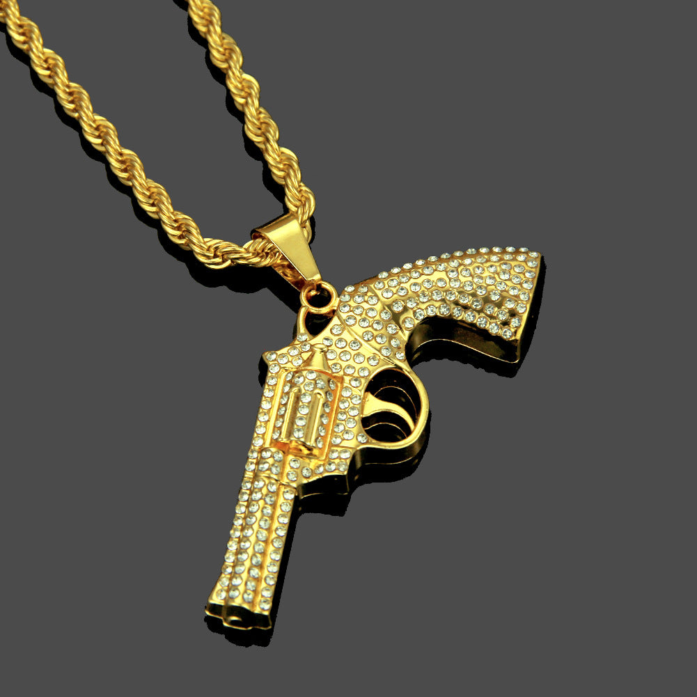 Wholesale Diamond Pistol Pendant Men's Alloy Necklace