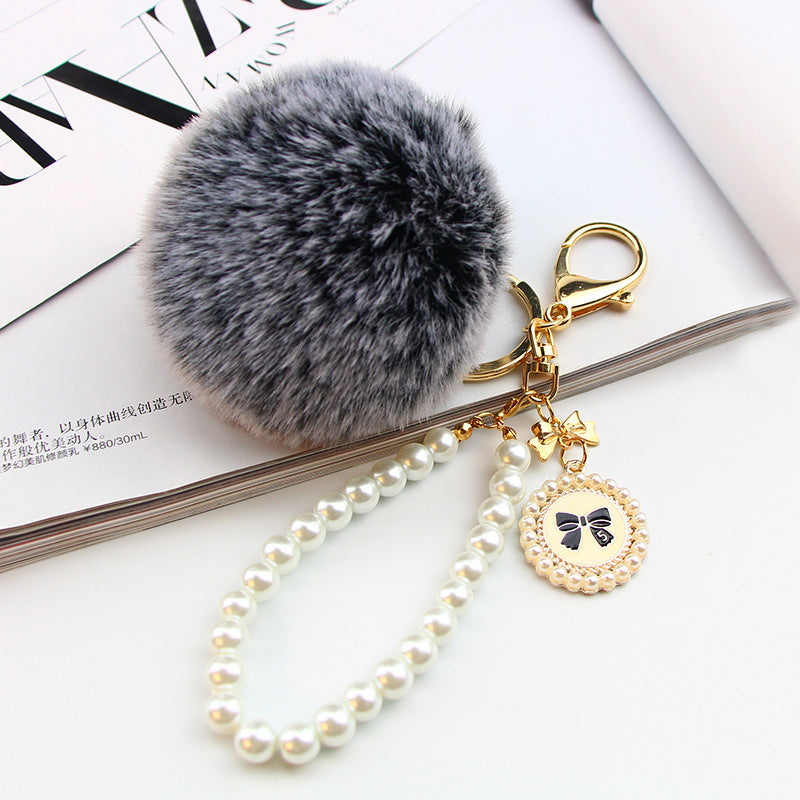 Wholesale Pearl Chain Plush 8cm Fur Ball Keychain