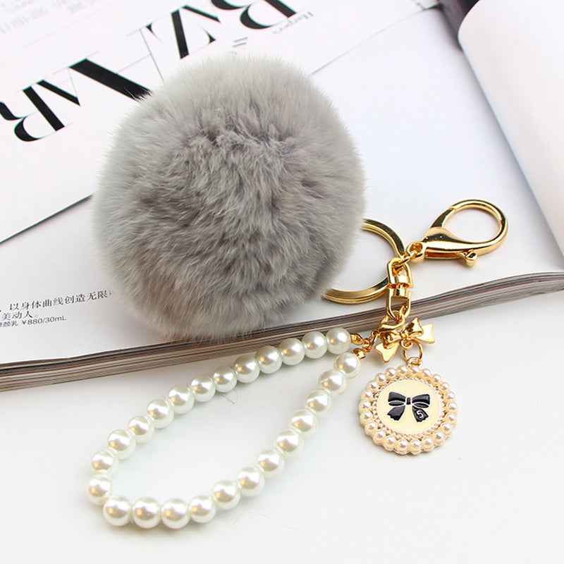 Wholesale Pearl Chain Plush 8cm Fur Ball Keychain