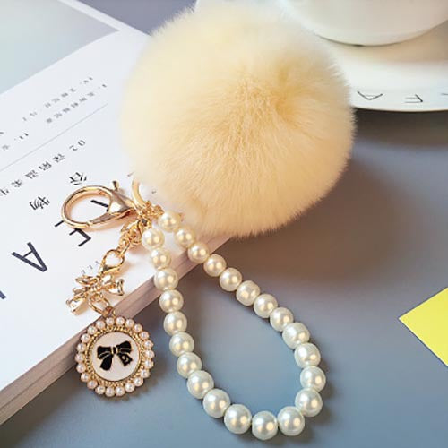 Wholesale Pearl Chain Plush 8cm Fur Ball Keychain