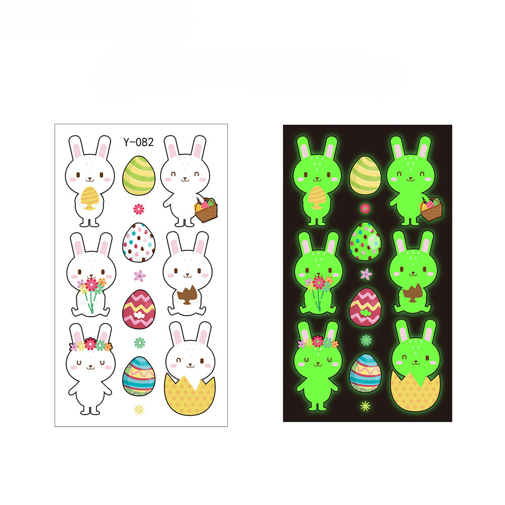 Wholesale Easter Night Glow Cute Rabbit Egg Waterproof Shining Tattoo Stickers