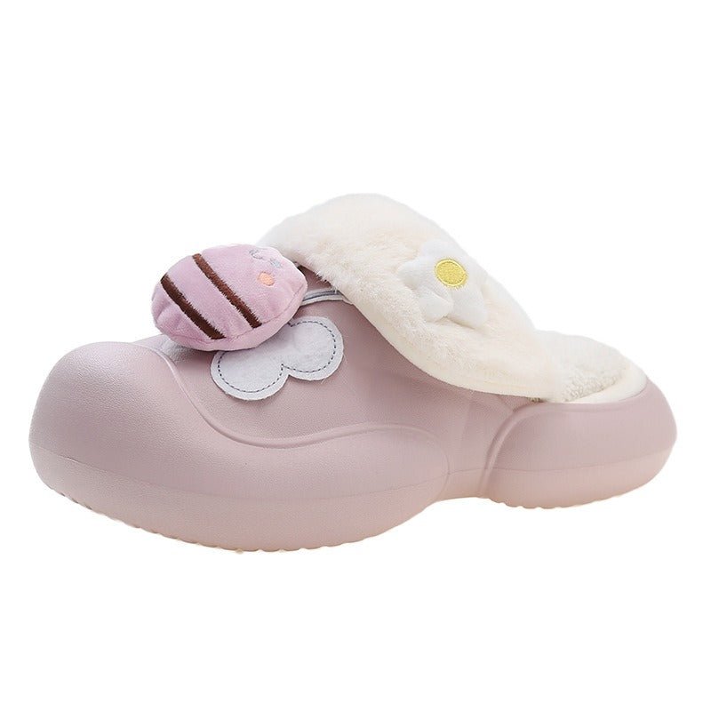 Wholesale Little Bee Autumn and Winter Non-slip Warm Plush Waterproof Cotton Slippers