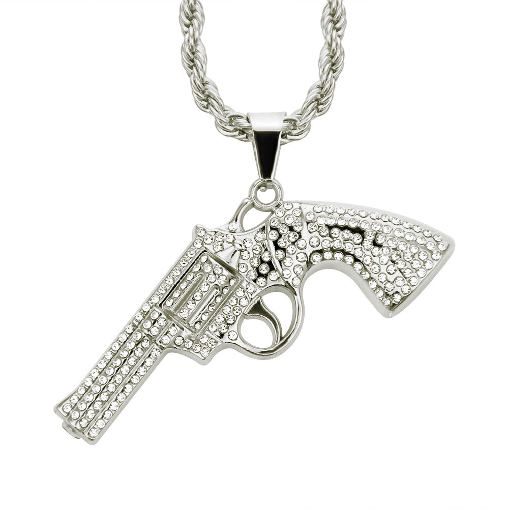 Wholesale Diamond Pistol Pendant Men's Alloy Necklace