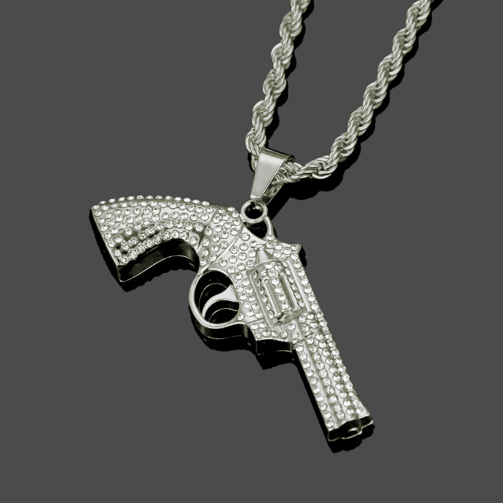 Wholesale Diamond Pistol Pendant Men's Alloy Necklace
