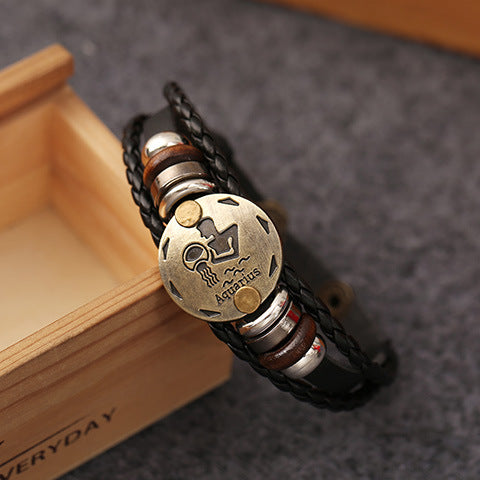 Brazalete de hebilla de aleación de cuero genuino de cuerda trenzada al por mayor