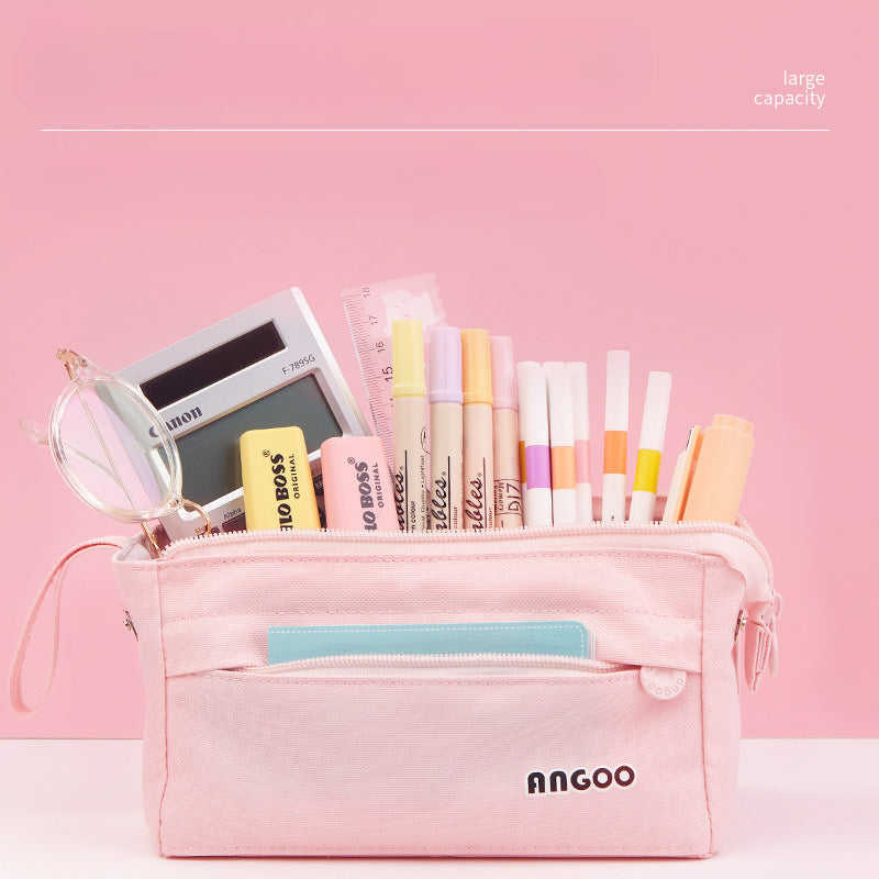 Wholesale Portable Open Solid Color Canvas Pencil Case