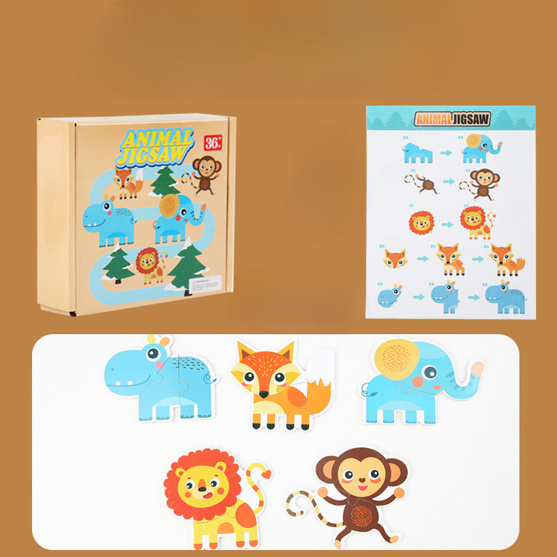 Wholesale Children's Wooden Three-dimensional Early Education Enlightenment Cartoon Animal Digital Cognitive Assembling Puzzle Toy