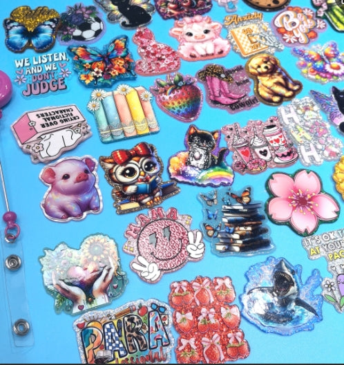 Wholesale Random 30pcs/pack  Cartoon Acrylic FlatBack Badge Scroll Keychain