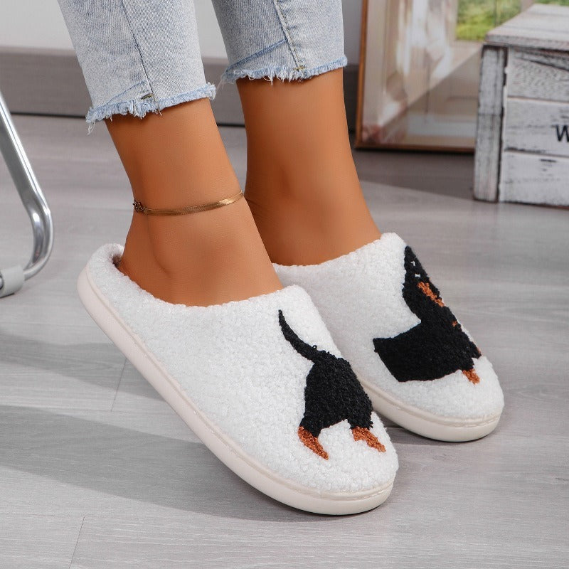 Wholesale Home Winter Dachshund Animal Embroidery Warm Thick Non-slip Slippers